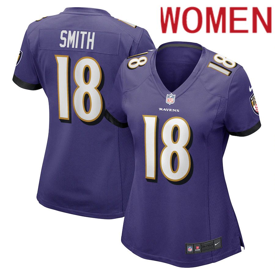 Women Baltimore Ravens #18 Roquan Smith Nike Purple Game Player NFL Jersey->women nfl jersey->Women Jersey